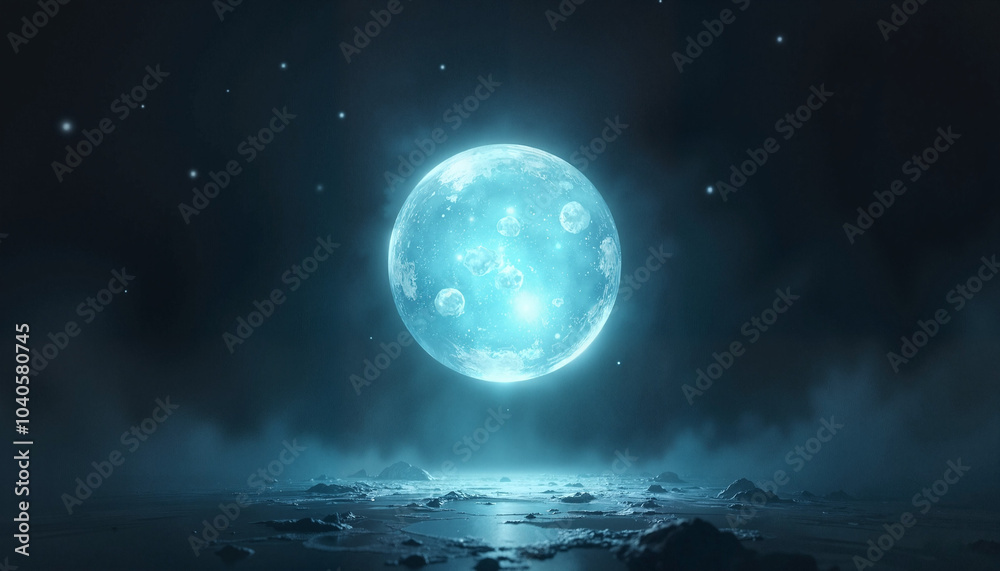 Naklejka premium Glowing celestial orb with texture illuminated in a peaceful night atmosphere