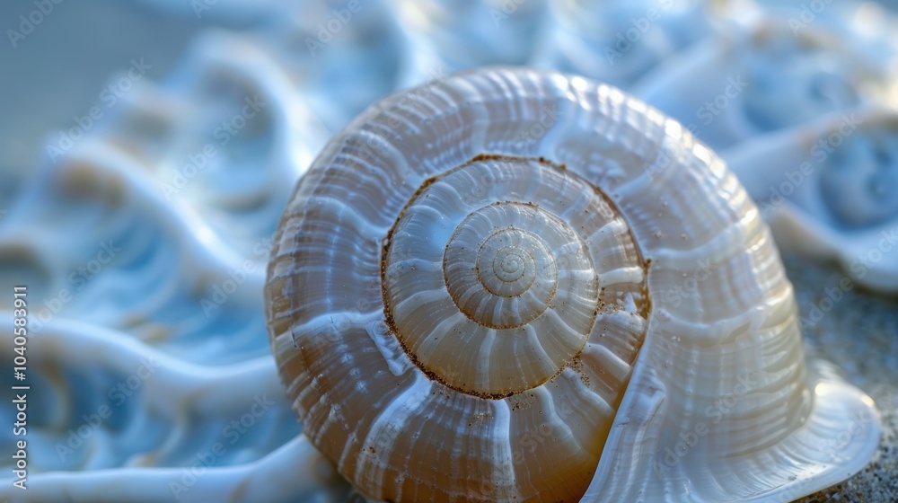 Nautilus shell highlighted in an abstract setting, showcasing its detailed spiral. The shell's geometric design is a beautiful display of marine life and nature. Nautilus shell highlighted in an abstract setting, showcasing its detailed spiral. The shell's geometric design is a beautiful display of marine life and nature.