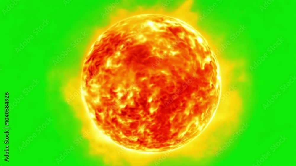 sun on green screen, yellow and orange sphere with fiery texture against a green background, generative ai sun on green screen, yellow and orange sphere with fiery texture against a green background, generative ai