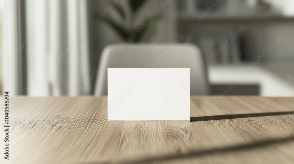 Elegant Business Card Mockup on Wooden Desk in Stylish Home Office Setting