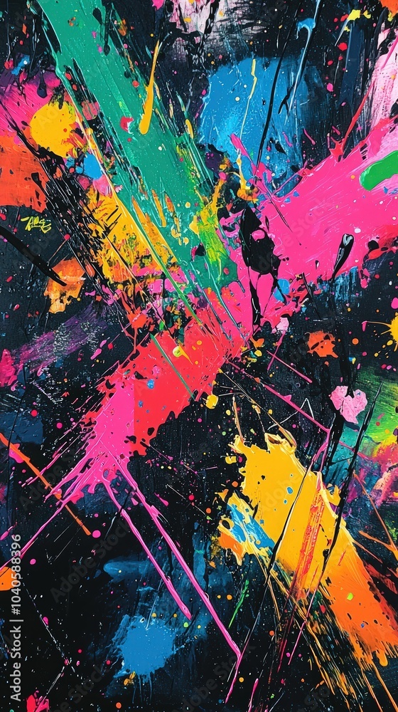 Chaotic paint splatters with sharp edges and bold neon colors Chaotic paint splatters with sharp edges and bold neon colors