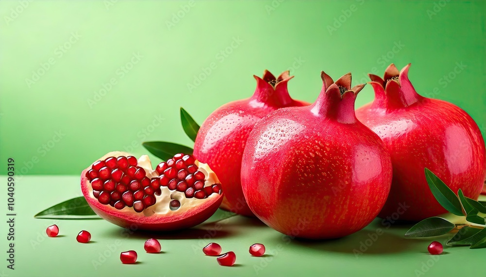 Pomegranates on a light green background Pomegranates on a light green background