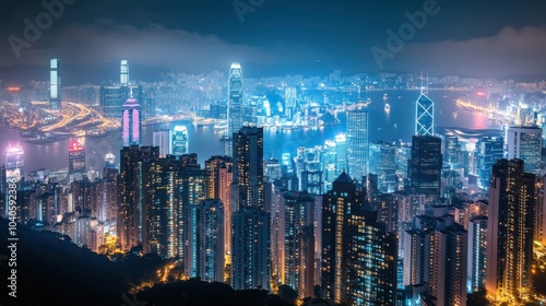 Wallpaper Mural A panoramic view of a bustling city skyline at night, Urban nightlife theme, Dynamic style Torontodigital.ca