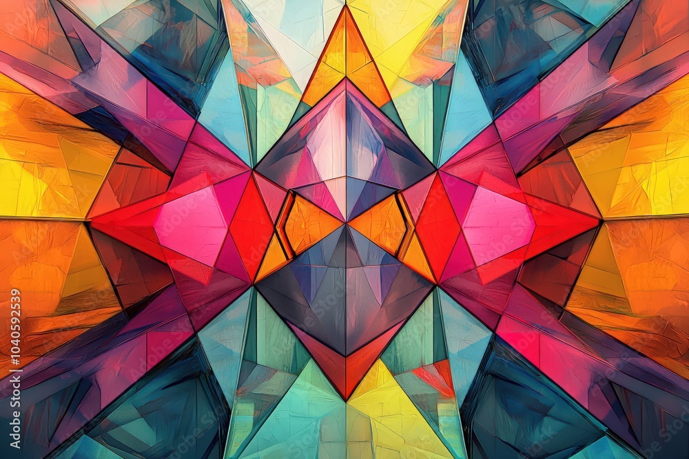 Dynamic geometric shapes in a kaleidoscopic arrangement with vibrant colors Dynamic geometric shapes in a kaleidoscopic arrangement with vibrant colors