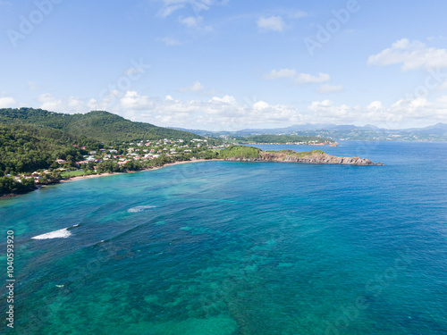 Drone view of Anse l'etang beach, Martinique, West Indies, France