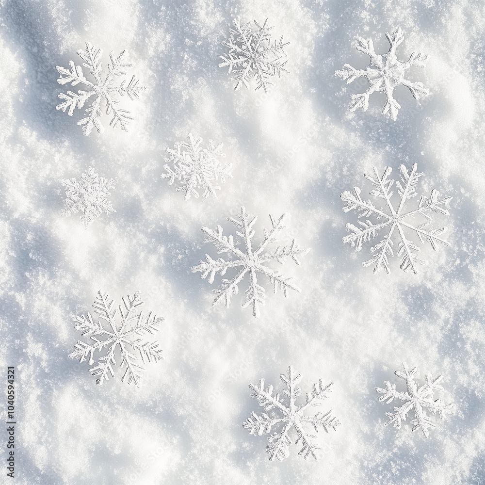 Delicate snowflakes resting on freshly fallen snow Delicate snowflakes resting on freshly fallen snow