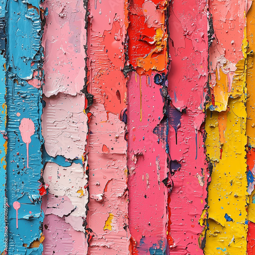 cascading layers of paint in a colorful abstract featuring thick textures and vibrant splashes