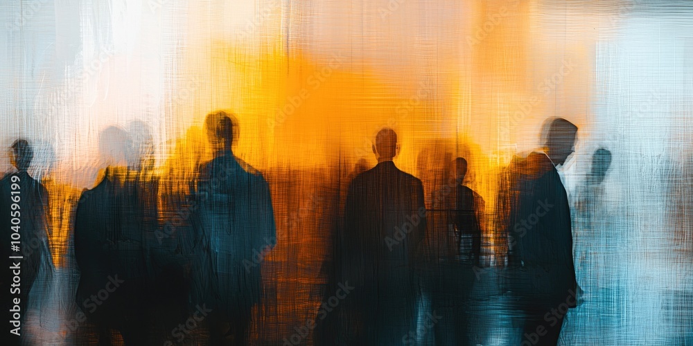 Blurred figures at a press conference, depicted with soft, ambient lighting and abstract details in the background. Blurred figures at a press conference, depicted with soft, ambient lighting and abstract details in the background.
