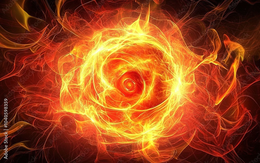 Vibrant swirling flames create a fiery vortex in the center, capturing the essence of heat and energy during a dynamic visual display