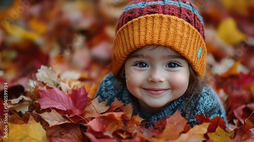 Cute girl laying in fall leaves