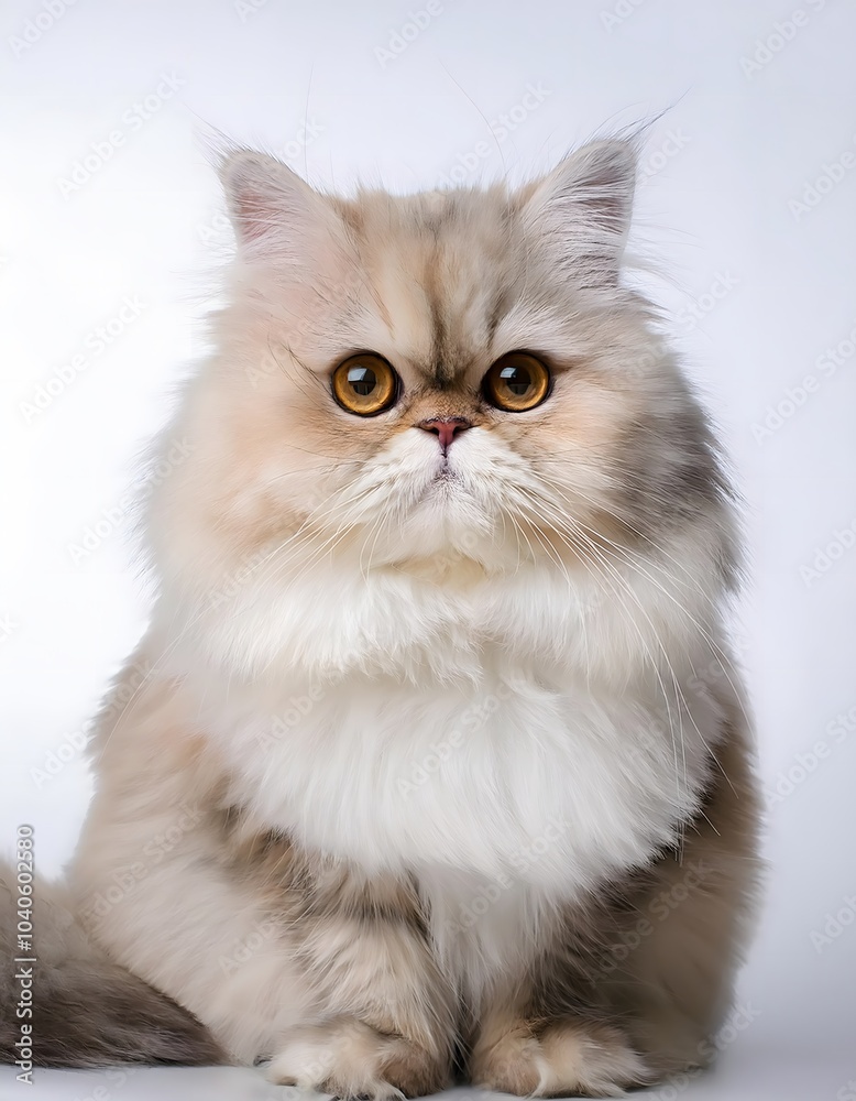 Persian cat sitting elegantly on a white background with fluffy fur and bright eyes Persian cat sitting elegantly on a white background with fluffy fur and bright eyes
