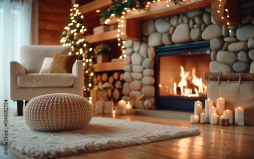 Christmas holiday background. Christmas fireplace