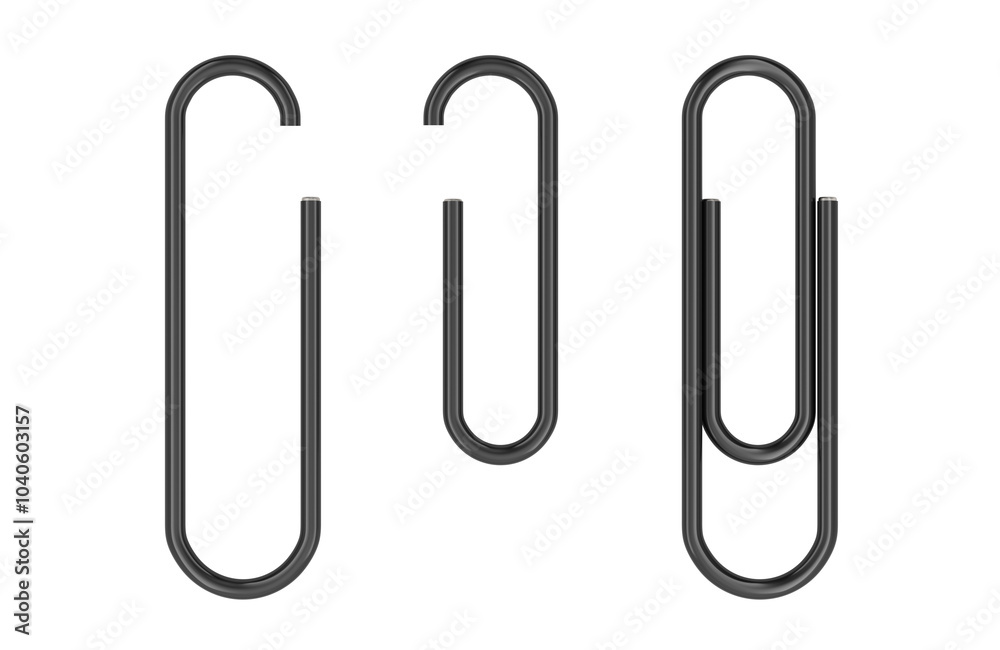 Black Paper Clips with PVC Coated on the sheet, 3D rendering isolated on transparent background