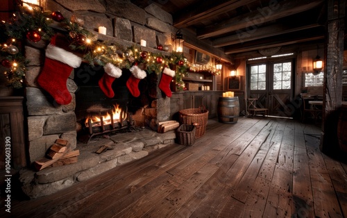 Christmas holiday background. Christmas fireplace