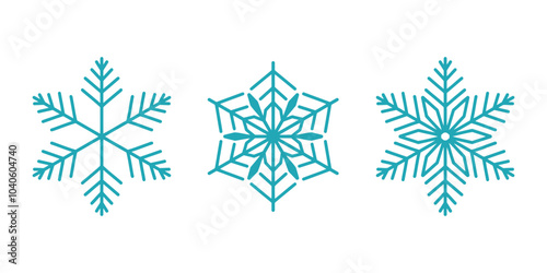 Beautiful snowflakes set, detailed hand drawn flat vector line illustration. Graphic outline drawing. Christmas and New Year symbol. Unique snowflake silhouette icon for frosty winter designs.