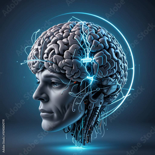 Ilustração de cabeça futurista inteligência artificial.