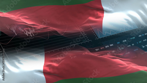 Madagascar flag - Waving flag on report analytics data statement