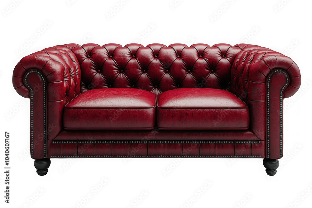 Red chesterfield sofa isolated on transparent background, png file, no background png file