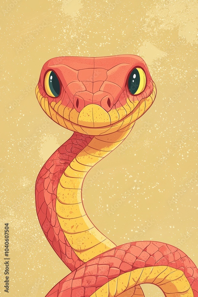 Fototapeta premium A lively cartoon illustration of a charming snake character with bright, artful colors