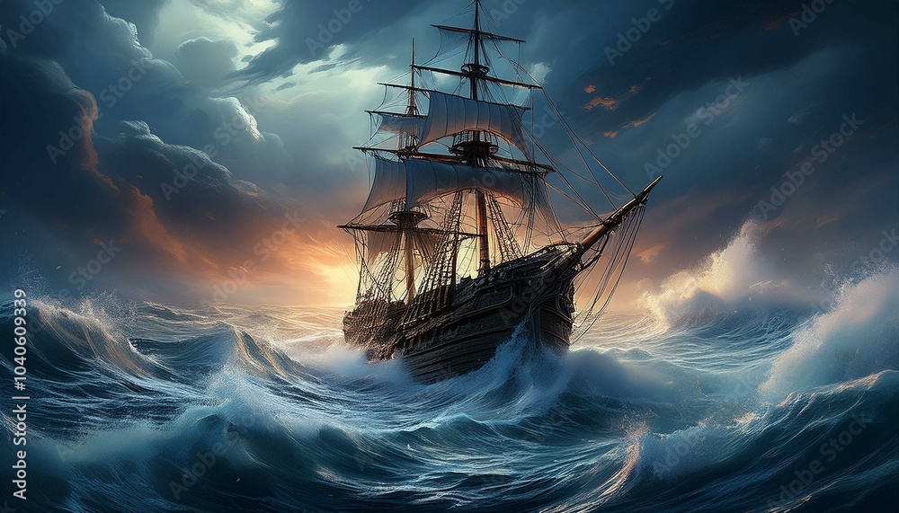 Obraz premium ship at sunset