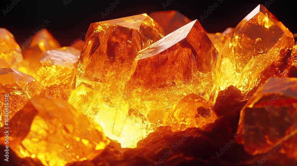 Yellow crystal in cetrine druse. The concept of geology or mineralogy. Illustration for banner, poster, cover, brochure or presentation. Yellow crystal in cetrine druse. The concept of geology or mineralogy. Illustration for banner, poster, cover, brochure or presentation.