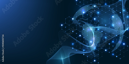 Global network connection concept. Big data visualization. Social network communication in the global computer networks. Internet technology. Business. Science. Vector illustration