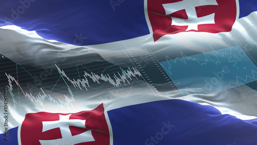 Slovakia flag - Waving flag on report analytics data statement