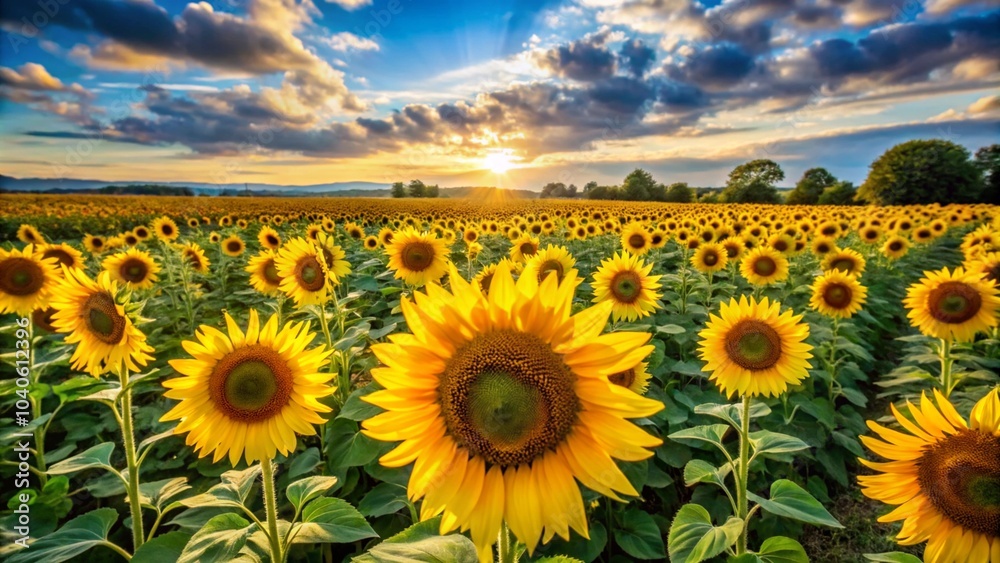 Fototapeta premium field of yellow sunflowers. Flowering meadow on summer landscape