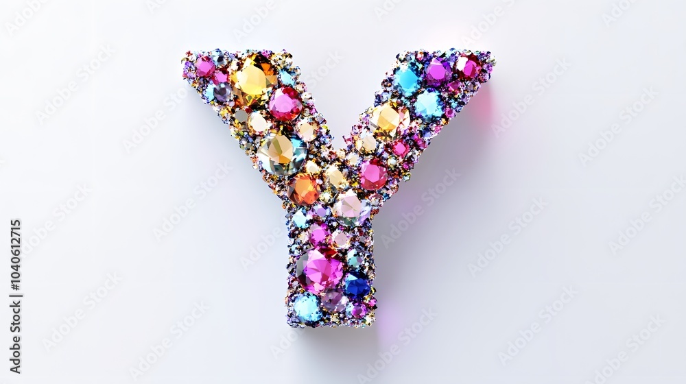 77. A letter Y made from sparkling gemstones, reflecting light on a white background 77. A letter Y made from sparkling gemstones, reflecting light on a white background