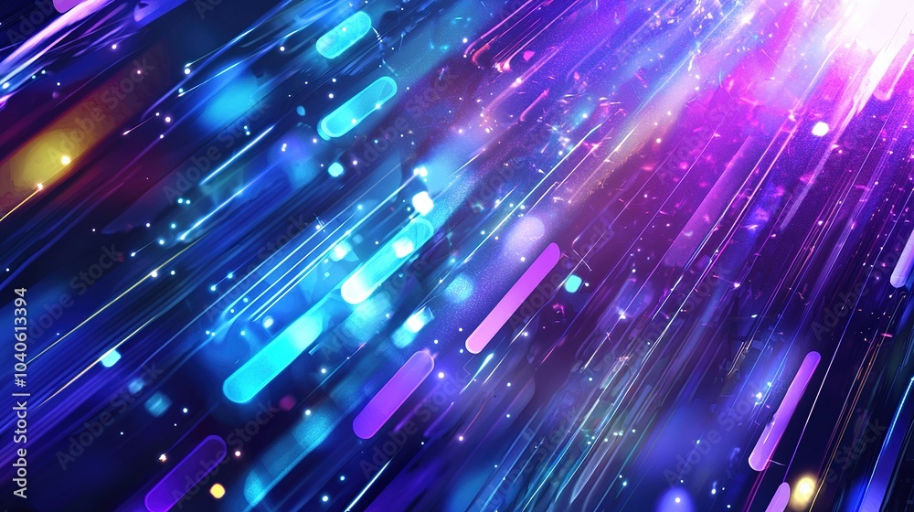 Vibrant burst of colorful light streaks creating a dynamic abstract background in a futuristic setting