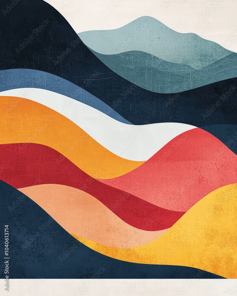 Minimalist abstract waves with sharp edges in a bold color palette