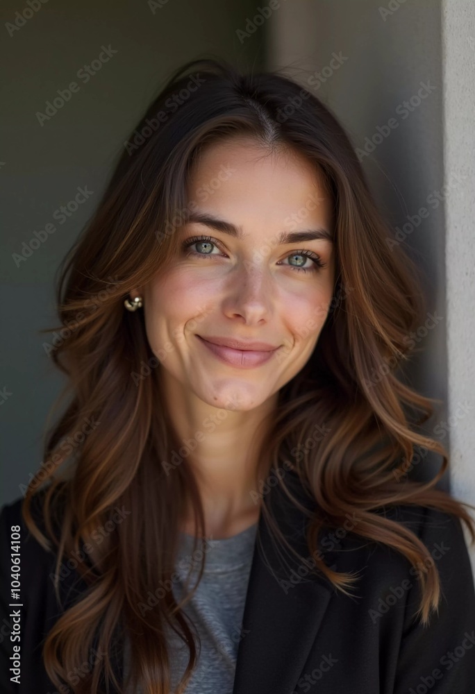 A smiling Caucasian young beautiful woman from France, embodying warmth and joy. Her relaxed demeanor and carefree expression convey a sense of happiness and approachability. Generative AI A smiling Caucasian young beautiful woman from France, embodying warmth and joy. Her relaxed demeanor and carefree expression convey a sense of happiness and approachability. Generative AI