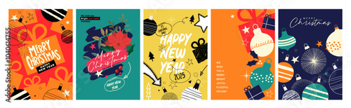 Set of Christmas and New Year Cards. Urban vector illustration concepts for graphic and web design, social media banner, marketing material.