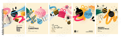 Christmas and New Year Cards Collection. Modern abstract vector illustrations for greeting card, party invitation card, website banner, social media banner, marketing material. photo