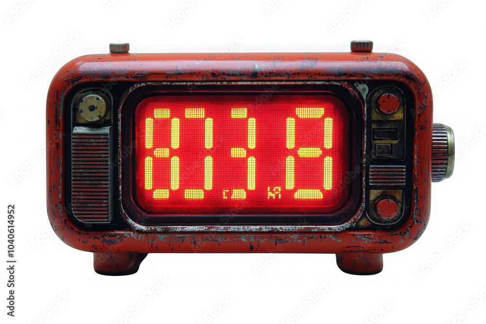 Red digital clock isolated on transparent background, png file, no background png file