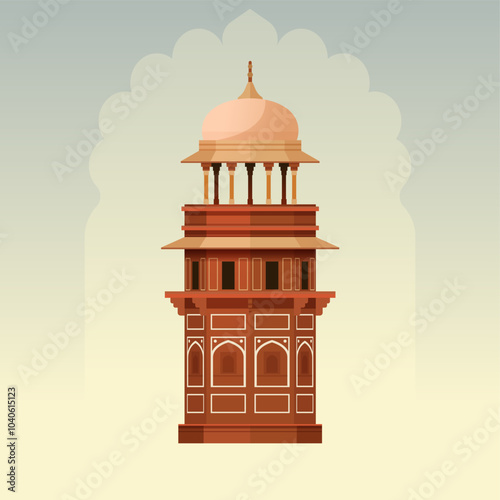 Chhatri - Semi-open, Elevated, Dome-Shaped Pavilions Elements - Stock Illustration