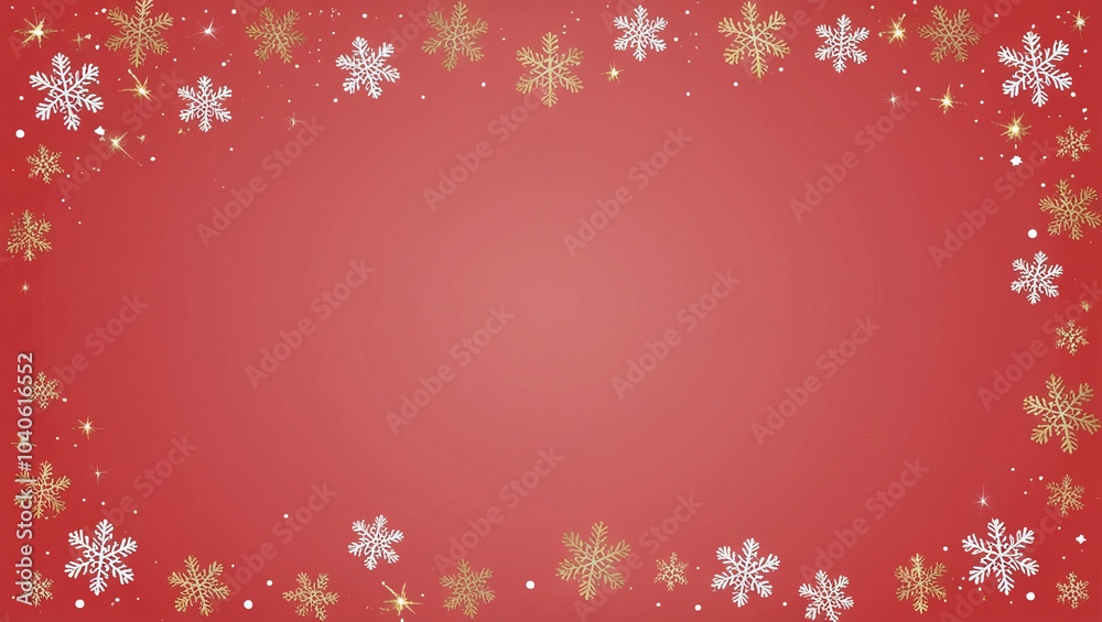 Christmas New Years Red Frame Border Background with Copy Space and Snowflakes, Banner, Greetings or Invitation Card Christmas New Years Red Frame Border Background with Copy Space and Snowflakes, Banner, Greetings or Invitation Card