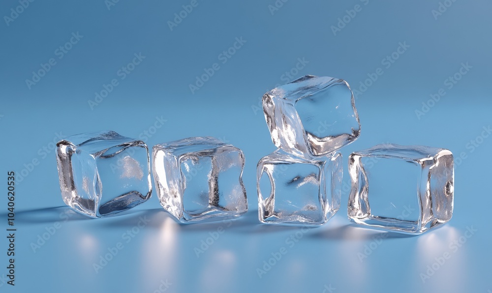 A close up of ice cubes with a blue background A close up of ice cubes with a blue background