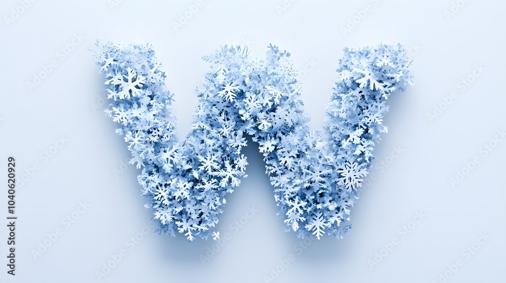 49. A letter W made of shimmering snowflakes, delicately placed on a white background 49. A letter W made of shimmering snowflakes, delicately placed on a white background