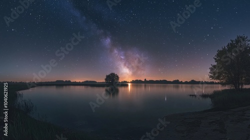 Breathtaking view of the Milky Way galaxy shining over a serene landscape