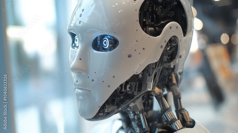 A detailed shot of the modular design and customizable appearance features of a humanoid companion robot in a personal robotics customization studio, Robotics style, photo of