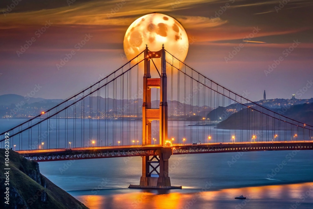Obraz premium supermoon over the bridge 
