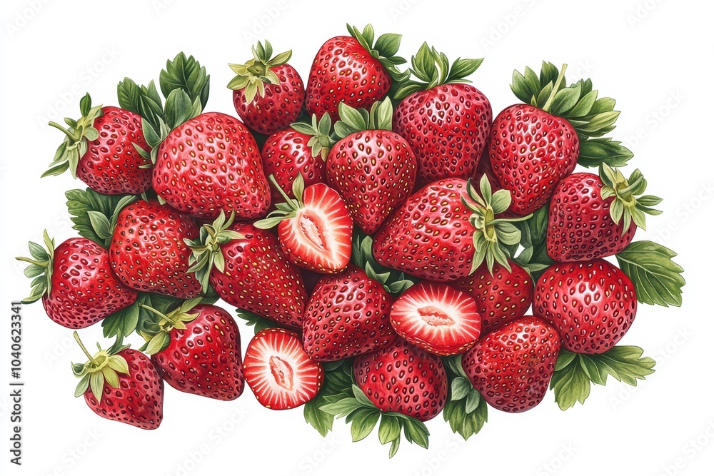 Fresh strawberries with green leaves on white isolate background. Fresh strawberries with green leaves on white isolate background.