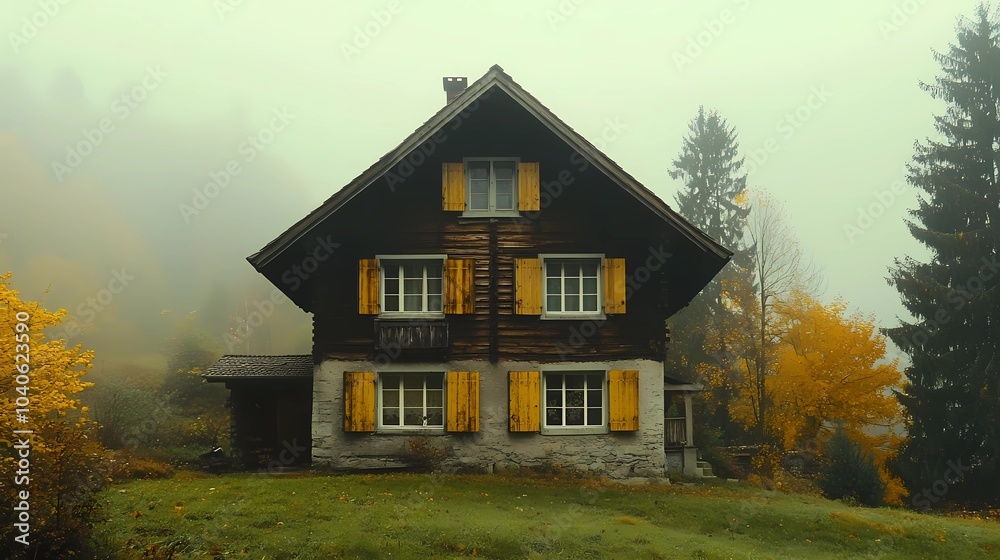 Misty rural village on a foggy autumn day, surrounded by colorful fall trees and quiet streets, ideal for peaceful seasonal visuals. Misty rural village on a foggy autumn day, surrounded by colorful fall trees and quiet streets, ideal for peaceful seasonal visuals.