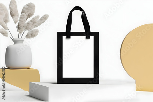 blank shopping bag on white background, copy space photo