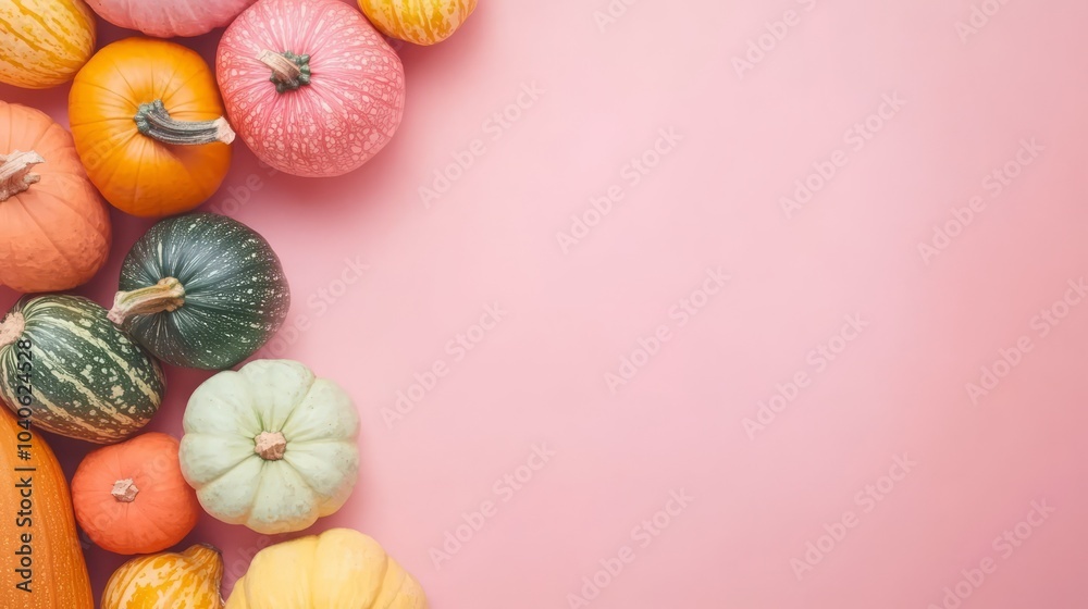 Colorful Pumpkins on Pink Background