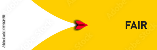 Red plane is flying towards the text Fair. Personal development and career development idea concept.