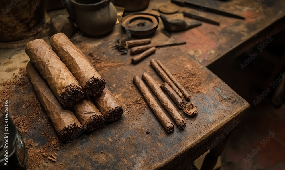 Detailed view of tools and materials in Cuban cigar making Detailed view of tools and materials in Cuban cigar making