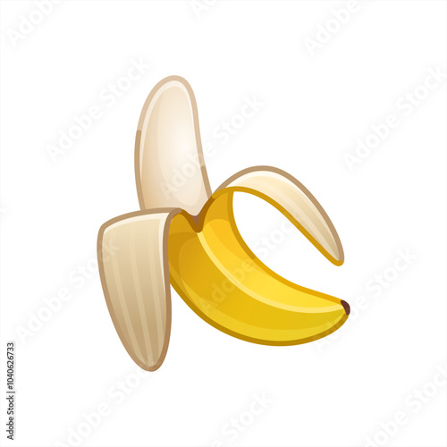 Fresh banana fruit in peel. Sweet vitamin food clip-art. Natural tropical dessert. Whole exotic ripe banan in skin. Colored flat vector illustration isolated on white, vector 10 eps.