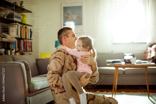 Father coming home to his daughter from deployment